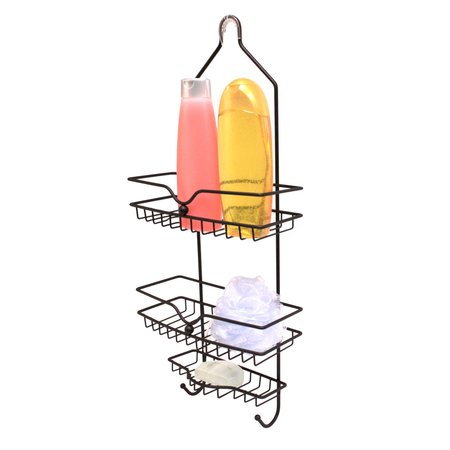 HOME BASICS Classic 2 Shelf Shower Caddy with Bottom Hooks and Center Soap Dish Tray, Bronze SC30277